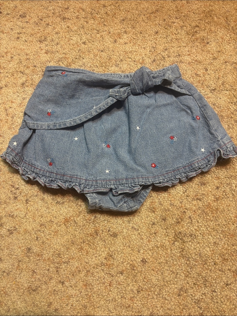 Denim Skort with Embroidered Stars and Bows 6-9 month